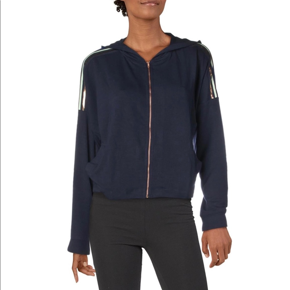 SPLENDID METALLIC STRIPED DOLMAN SLEEVE HOODED ACTIVEWEAR JACKET